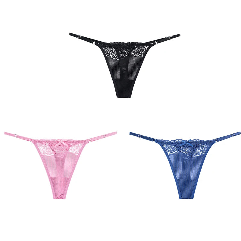 Women's 3 Pcs Spandex Low Waist Breathable Lace Pattern Panties