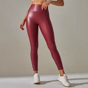 Women's Faux Leather High Waist Solid Pattern Sexy Leggings