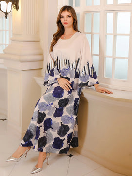 Women's Arabian Polyester Full Sleeves Printed Pattern Dress