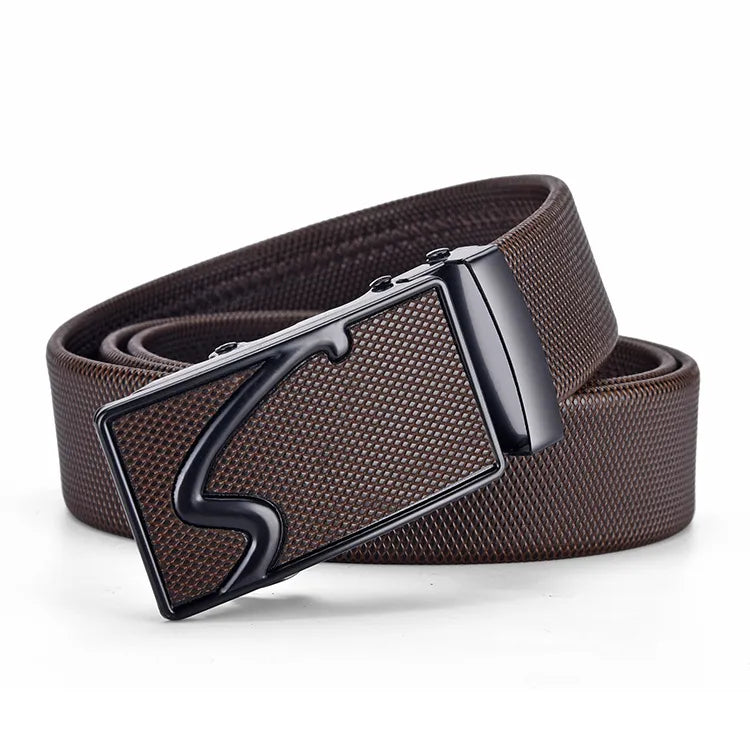 Men's Genuine Leather Strap Alloy Automatic Buckle Solid Belts