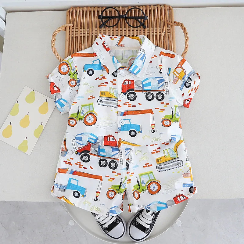 Kid's Boy Cotton O-Neck Short Sleeves Swimwear Two-Piece Suit