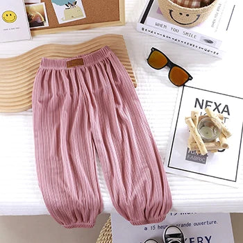 Kid's Cotton Mid Elastic Waist Closure Casual Wear Trousers