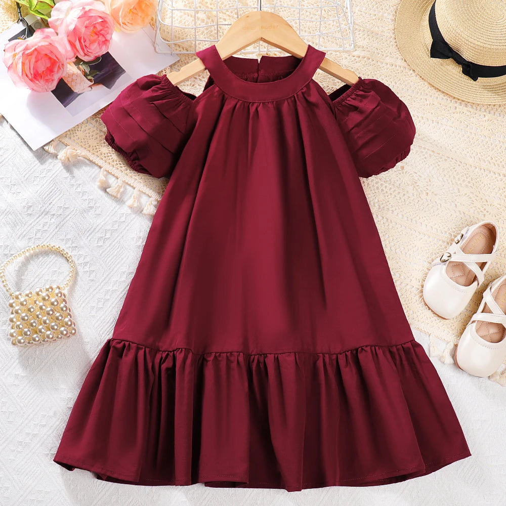 Baby Girl's Polyester Short Sleeves Pleated Pattern Party Dress