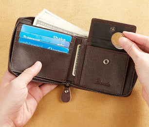 Men's Genuine Leather Zipper Closure Large Capacity Trendy Wallet