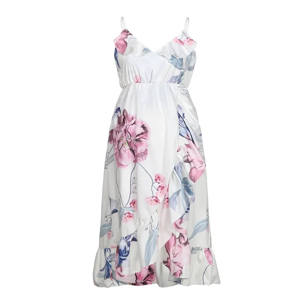 Women's Cotton V-Neck Sleeveless Floral Pattern Maternity Dress