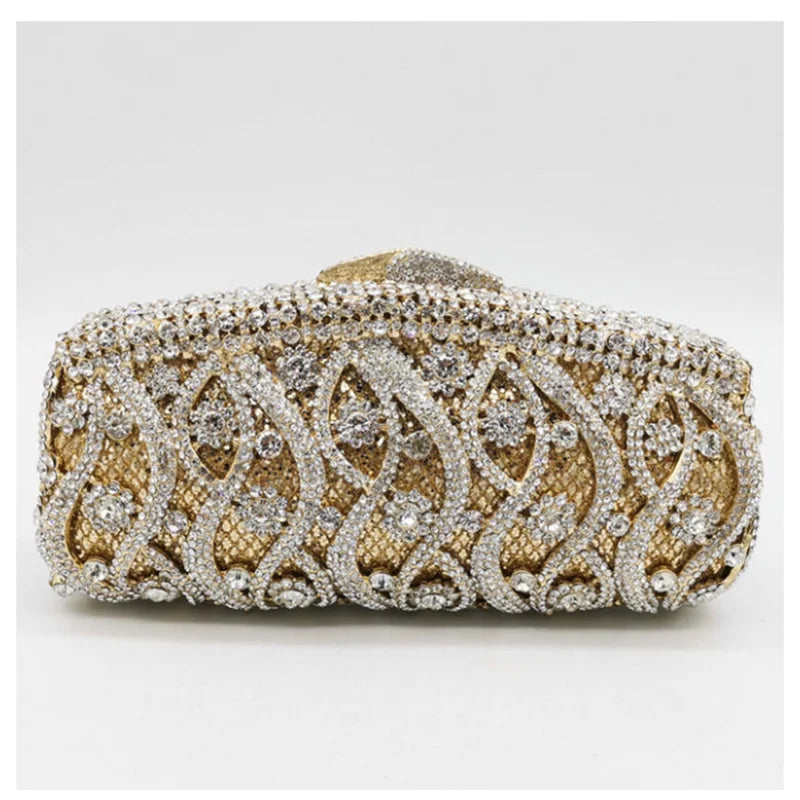 Women's Metallic Hasp Closure Rhinestone Bridal Wedding Clutch