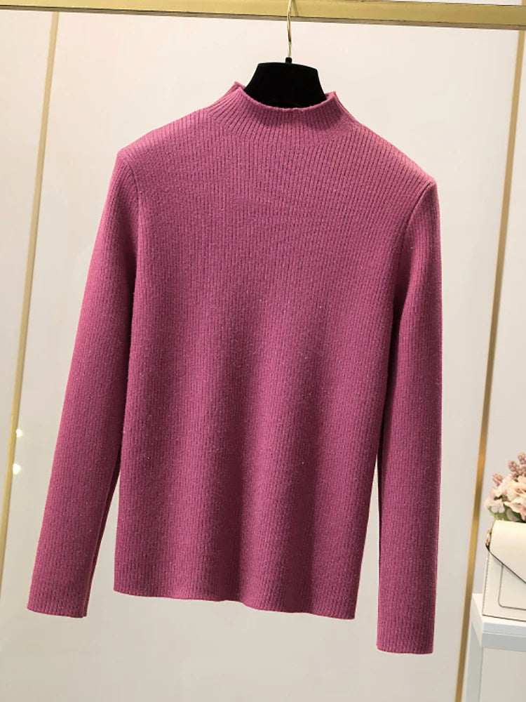 Women's Polyester Turtleneck Full Sleeve Solid Pattern Sweater