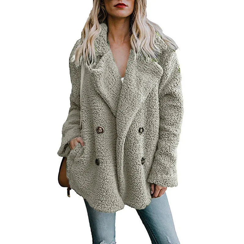 Women's Faux Fur Turn-Down Collar Long Sleeves Solid Jacket