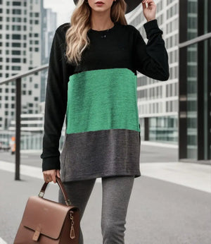 Women's Polyester O-Neck Long Sleeves Striped Pattern Sweater