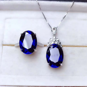 Women's 925 Sterling Silver Sapphire Geometric Classic Jewelry Set