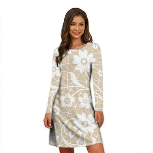 Women's Polyester O-Neck Long Sleeves Mini Casual Vintage Dress