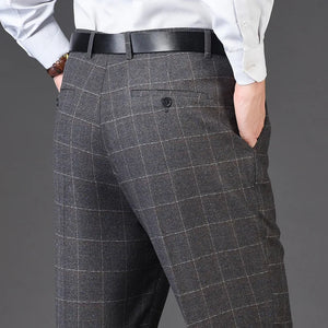 Men's Rayon High Waist Zipper Fly Closure Plaid Formal Pants