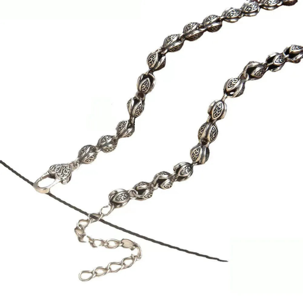 Men's 925 Sterling Silver Link Chain Geometric Pattern Necklace