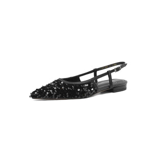 Women's Sequined Cloth Pointed Toe Buckle Strap Closure Shoes