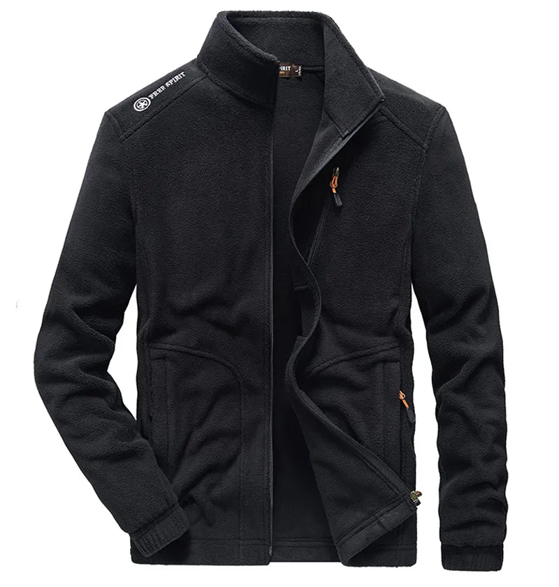 Men's Polyester Stand Collar Long Sleeve Zipper Closure Jacket