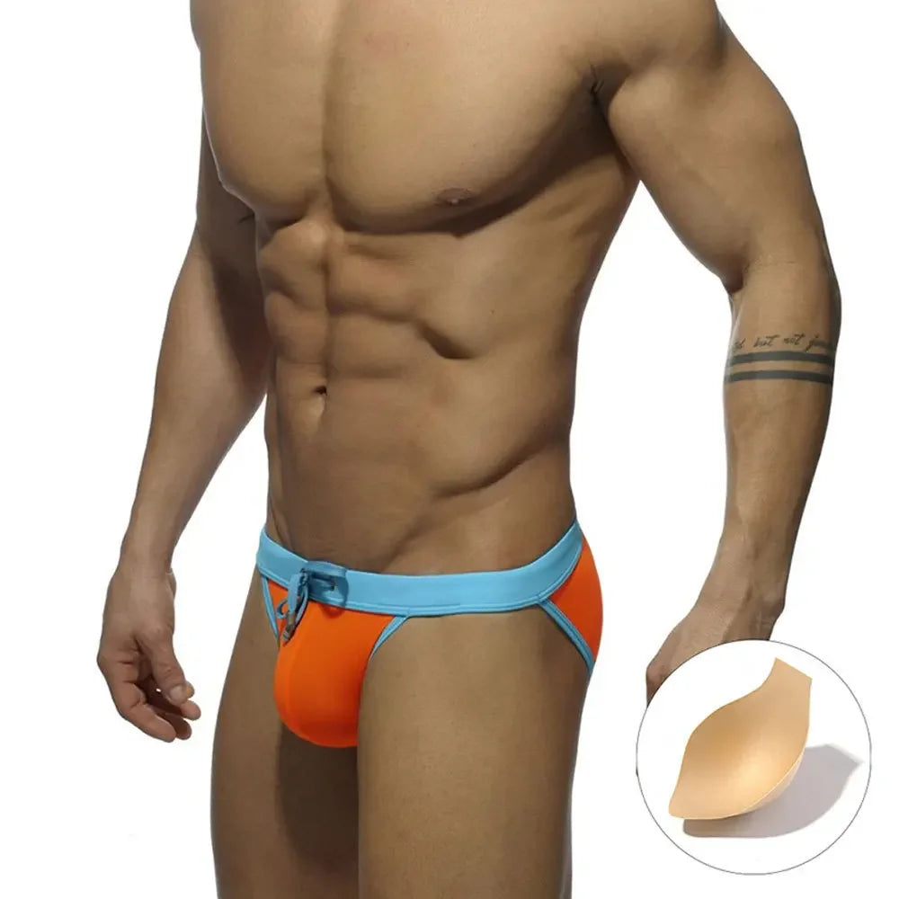 Men's Polyester Drawstring Closure Mixed Colors Bathing Brief