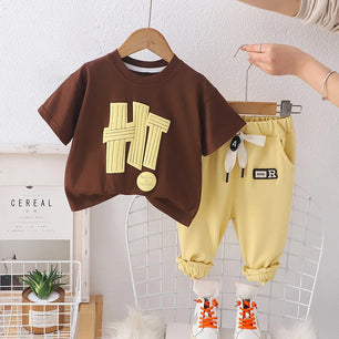 Kid's Cotton O-Neck Short Sleeve Letter Pattern Trendy Clothes