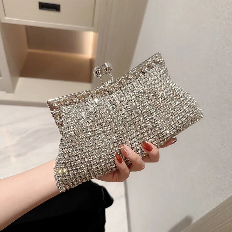 Women's Polyester Hasp Closure Rhinestone Bridal Wedding Clutch