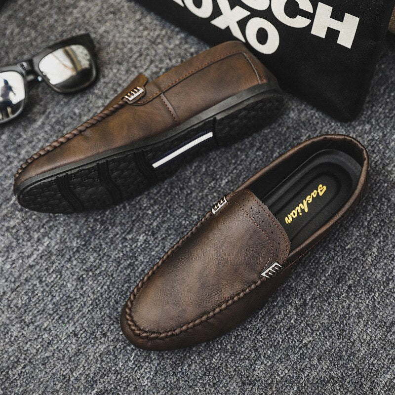 Men's PU Leather Round Toe Slip-On Closure Casual Wear Shoes