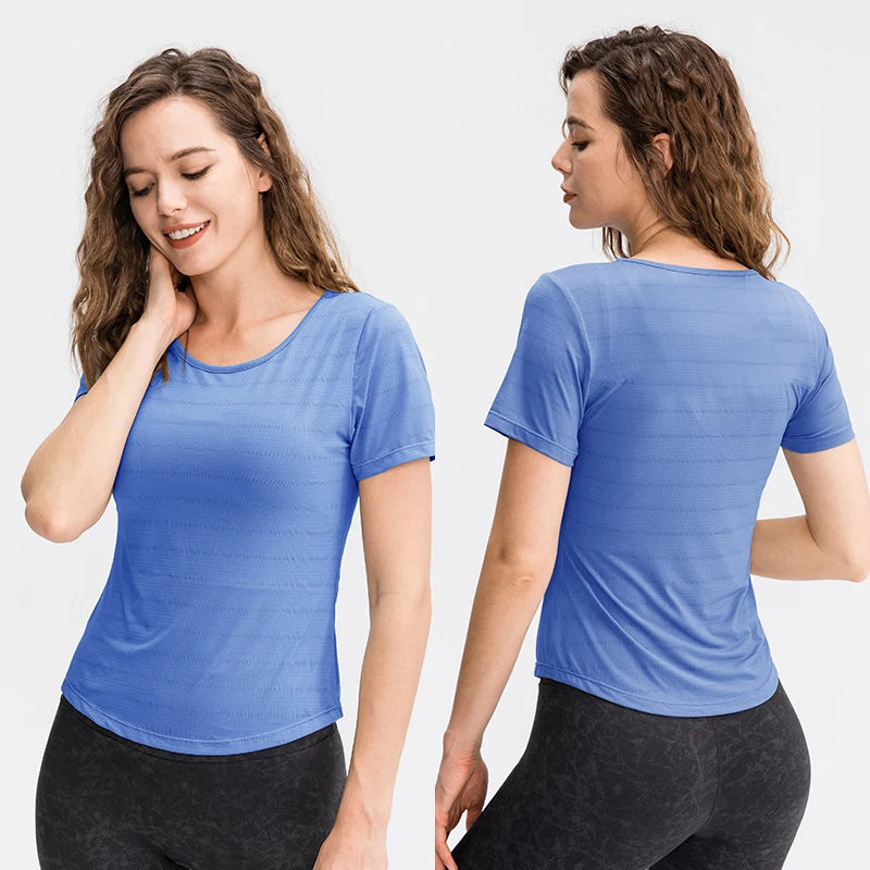 Women's Nylon Short Sleeves Quick-Dry Yoga Fitness Running Top