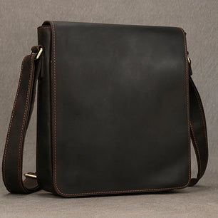 Men's Genuine Leather Hasp Closure Solid Pattern Shoulder Bag