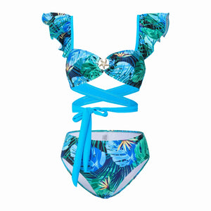 Women's Polyester High Waist Swimwear Printed Pattern Bikini Set