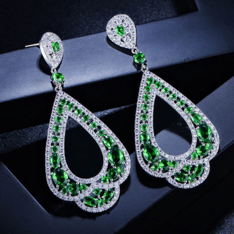 Women's Copper Cubic Zirconia Trendy Bridal Wedding Drop Earrings