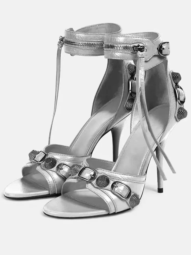 Women's Microfiber Peep Toe Buckle Strap High Heels Party Sandals