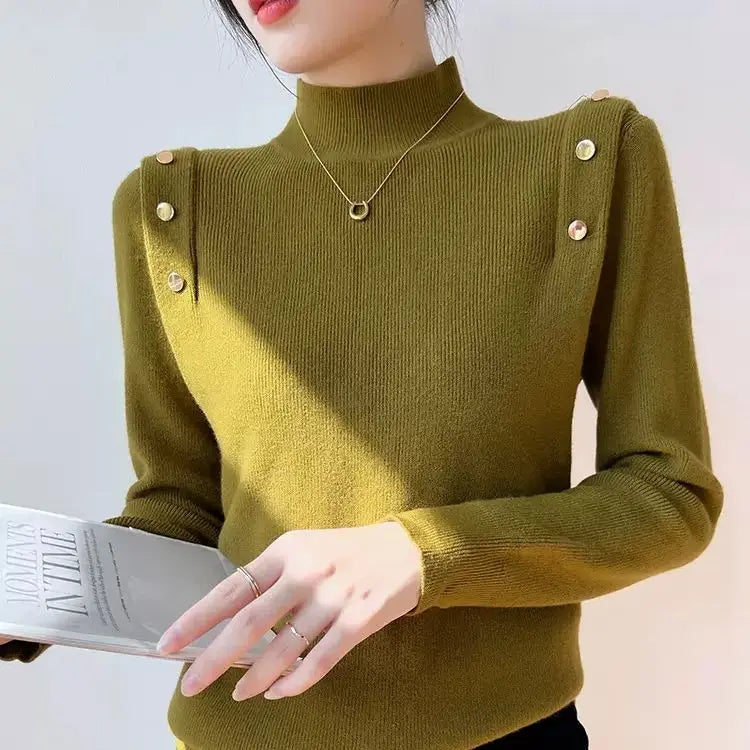 Women's Acrylic High-Neck Full Sleeves Pullover Solid Sweater