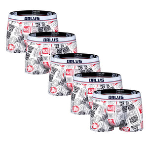 Men's 5 Pcs Cotton Low Waist Printed Underwear Boxer Shorts