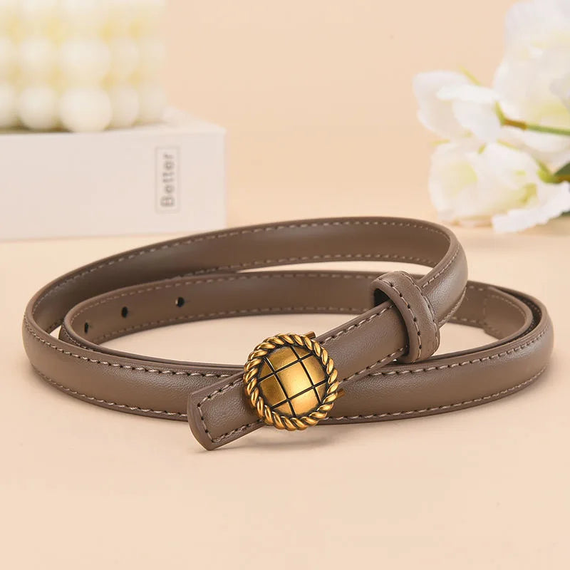 Women's Split Leather Buckle Closure Solid Pattern Round Belts