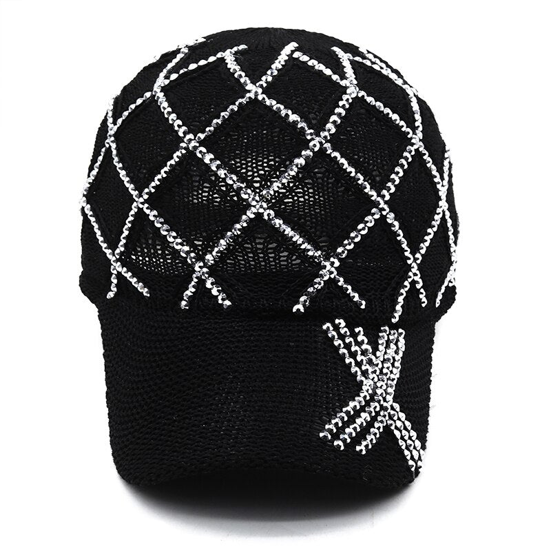 Women's Cotton Rhinestone Pattern Luxury Casual Baseball Caps