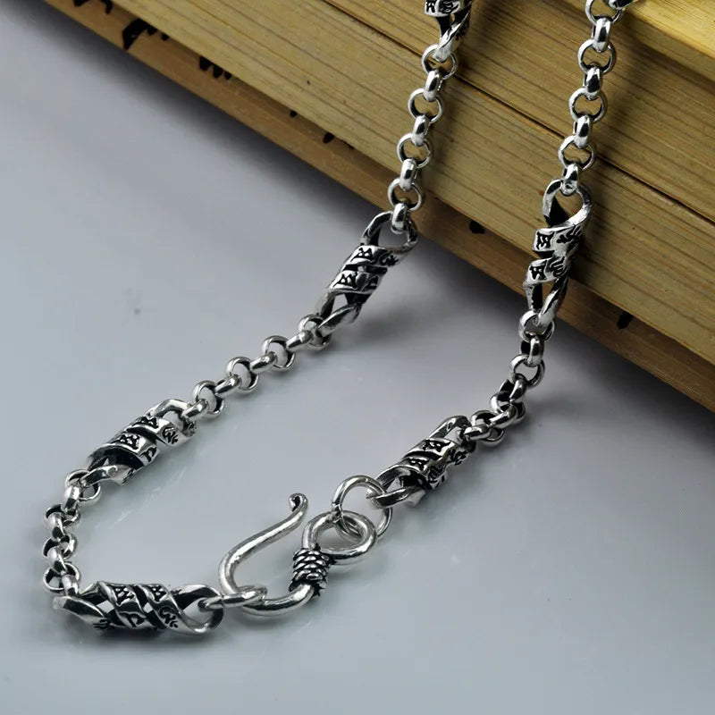 Men's 925 Sterling Silver Link Chain Geometric Pattern Necklace