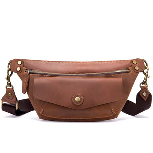 Men's Genuine Leather Solid Pattern Casual Crossbody Waist Pack