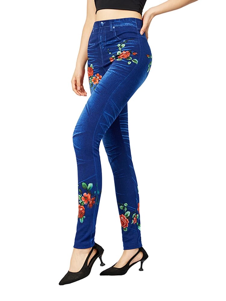 Women's Polyester High Waist Floral Pattern Casual Wear Leggings