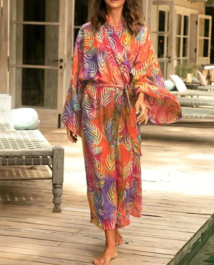 Women's Polyester Long Sleeves Printed Pattern Bathing Cover Up