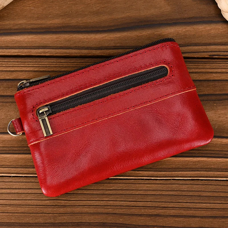 Women's Genuine Leather Zipper Closure Solid Pattern Purse