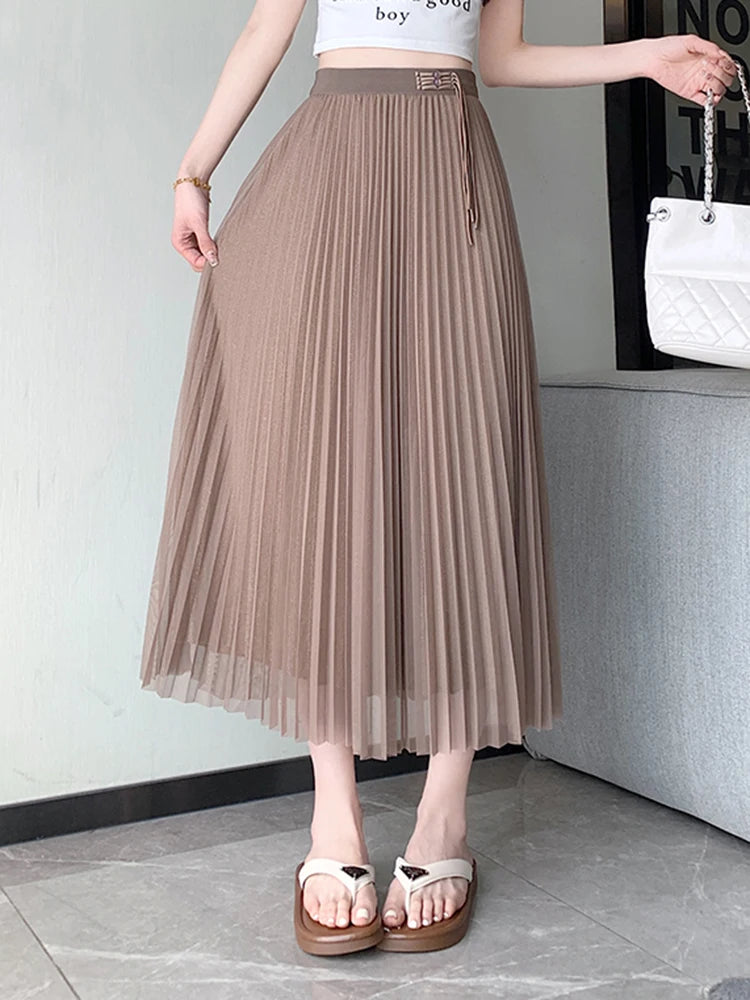 Women's Polyester Elastic High Waist Pleated Pattern Casual Skirts