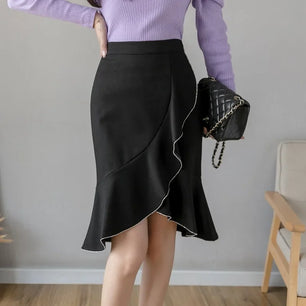 Women's Polyester Elastic High Waist Solid Pattern Casual Skirts