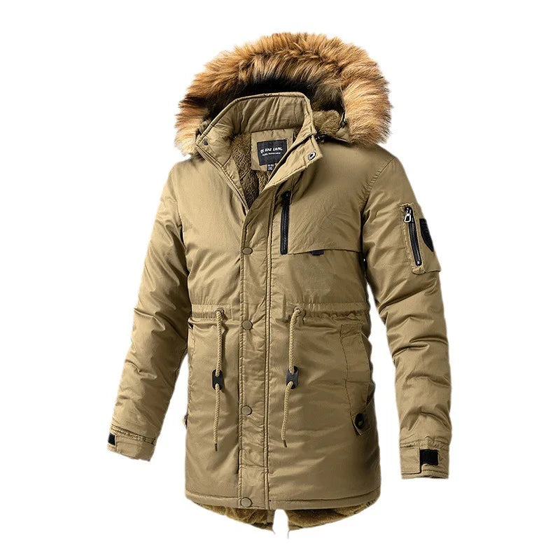 Men's Polyester Full Sleeves Zipper Closure Winter Hooded Jacket