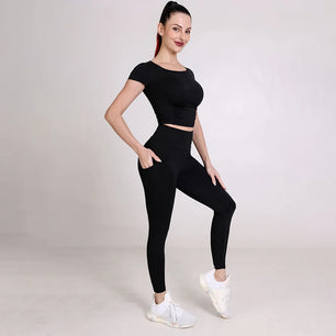 Women's Spandex Short Sleeve Solid Pattern Fitness Yoga Suits