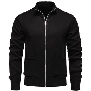 Men's Polyester Mandarin Collar Full Sleeves Zipper Sweater