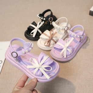 Kid's PU Open Toe Hook Loop Closure Bowknot Pattern Casual Sandals