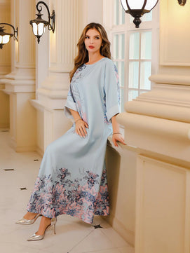 Women's Arabian Polyester Full Sleeves Printed Pattern Dress