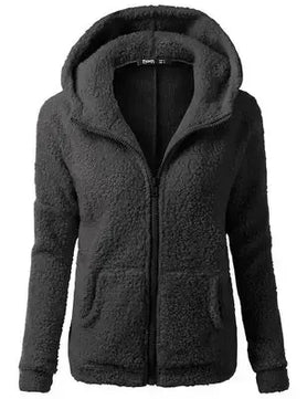 Women's Polyester Long Sleeves Solid Pattern Zipper Hooded Jacket