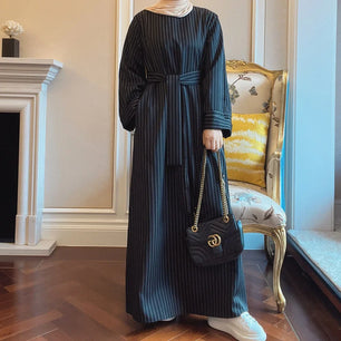 Women's Arabian Polyester Full Sleeve Striped Pattern Casual Abaya