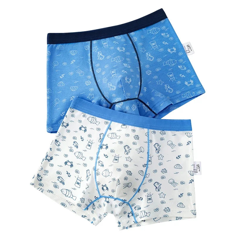 Kid's Boy 2Pcs Cotton Quick-Dry Printed Pattern Underwear Shorts