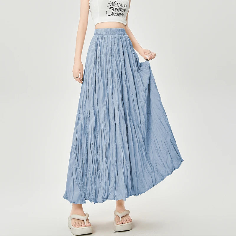 Women's Polyester Elastic Waist Pleated Pattern Casual Wear Skirt