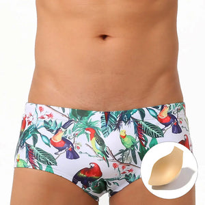 Men's Polyester Drawstring Closure Printed Boxer Swimwear Shorts