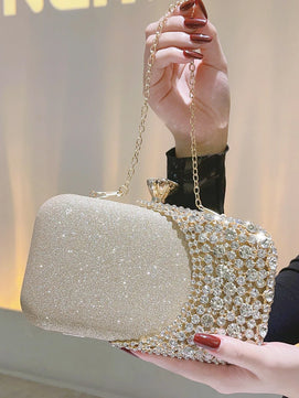 Women's Metallic Hasp Closure Rhinestone Classic Wedding Clutch